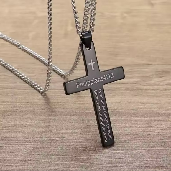 Bible Verse Cross Pendant Necklace Philippians 4:13 - Picture 3 of 4